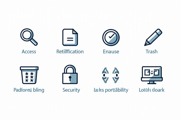 Digitální ikony představující práva uživatelů: lupa pro přístup, tužka pro opravu, koš pro výmaz